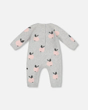 Load image into Gallery viewer, deux par deux Baby Girls Knitted Jacquard Jumpsuit - Gray With Apples
