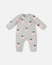 Load image into Gallery viewer, deux par deux Baby Girls Knitted Jacquard Jumpsuit - Gray With Apples
