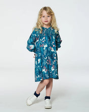 Load image into Gallery viewer, deux par deux Girls Puffy Long Sleeve Viscose Dress - Turquoise Printed Fairy Unicorn
