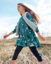 Load image into Gallery viewer, deux par deux Girls Puffy Long Sleeve Viscose Dress - Turquoise Printed Fairy Unicorn
