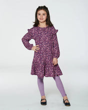 Load image into Gallery viewer, deux par deux Girls Dress w/Frills - Burgundy Printed Little Flowers
