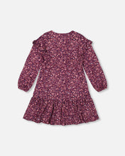 Load image into Gallery viewer, deux par deux Girls Dress w/Frills - Burgundy Printed Little Flowers
