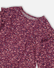 Load image into Gallery viewer, deux par deux Girls Dress w/Frills - Burgundy Printed Little Flowers
