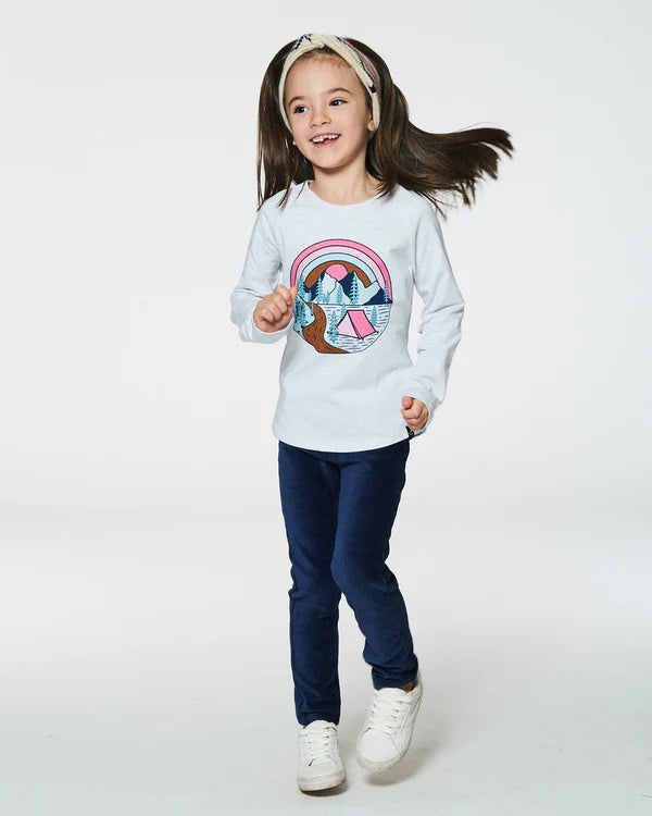 deux par deux Girls Raglan Sleeve T-Shirt With Mountain Print - Light Blue Mix