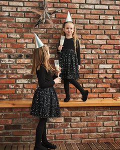 deux par deux Girls Bi-Material Dress With Glittering Tulle Skirt - Black