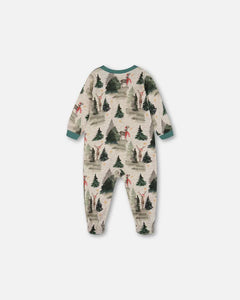 deux par deux Baby Organic Cotton One Piece Pajama - Gray Mix Printed Reindeer