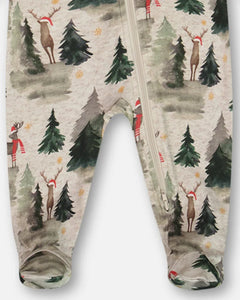 deux par deux Baby Organic Cotton One Piece Pajama - Gray Mix Printed Reindeer