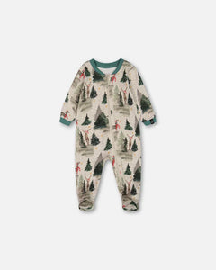 deux par deux Baby Organic Cotton One Piece Pajama - Gray Mix Printed Reindeer