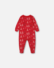 Load image into Gallery viewer, deux par deux Baby Organic Cotton One Piece Pajama - Red Printed Christmas Tree
