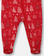 Load image into Gallery viewer, deux par deux Baby Organic Cotton One Piece Pajama - Red Printed Christmas Tree
