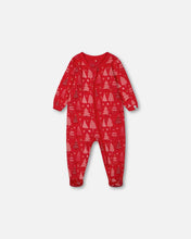 Load image into Gallery viewer, deux par deux Baby Organic Cotton One Piece Pajama - Red Printed Christmas Tree
