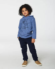 Load image into Gallery viewer, deux par deux Boys Super Soft Brushed Hooded T-Shirt w/Dino Skateboard Print - Blue
