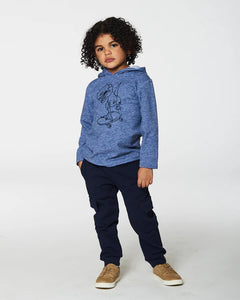 deux par deux Boys Super Soft Brushed Hooded T-Shirt w/Dino Skateboard Print - Blue