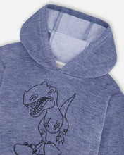 Load image into Gallery viewer, deux par deux Boys Super Soft Brushed Hooded T-Shirt w/Dino Skateboard Print - Blue
