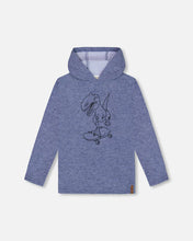 Load image into Gallery viewer, deux par deux Boys Super Soft Brushed Hooded T-Shirt w/Dino Skateboard Print - Blue
