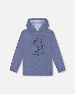 deux par deux Boys Super Soft Brushed Hooded T-Shirt w/Dino Skateboard Print - Blue