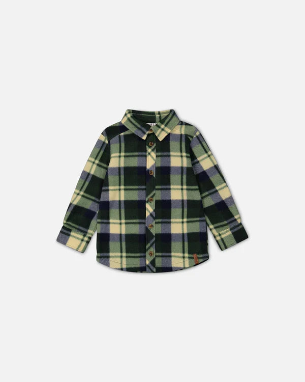 deux par deux Boys Polar Fleece Shirt - Plaid Green