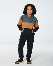 Load image into Gallery viewer, deux par deux Boys Colourblock Hooded Fleece Sweatshirt - Dark Gray, Caramel And Black
