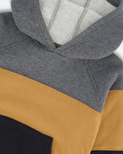 Load image into Gallery viewer, deux par deux Boys Colourblock Hooded Fleece Sweatshirt - Dark Gray, Caramel And Black
