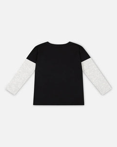 deux par deux Boys Layered Long Sleeve Bike T-Shirt - Black