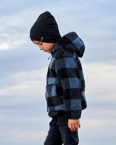 deux par deux Boys Reversible Sherpa Jacket - Blue And Black Plaid