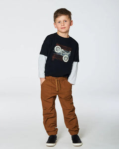 deux par deux Boys Stretch Twill Pleated Knee Jogger Pants - Caramel Brown