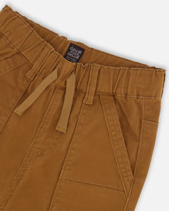 deux par deux Boys Stretch Twill Pleated Knee Jogger Pants - Caramel Brown