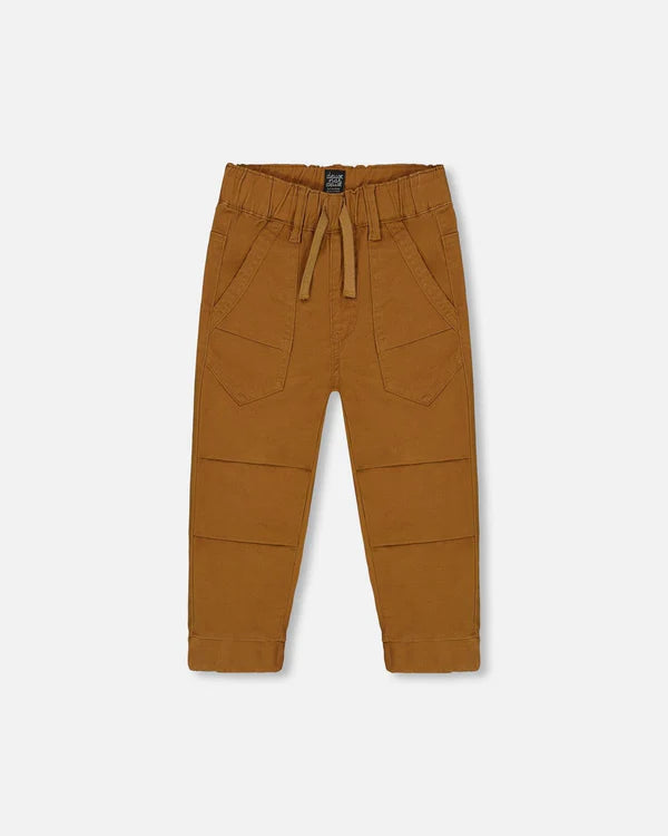 deux par deux Boys Stretch Twill Pleated Knee Jogger Pants - Caramel Brown