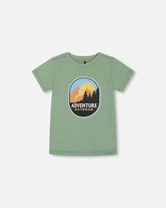 deux par deux Boys Organic Cotton Graphic Tee - Sage And Multi