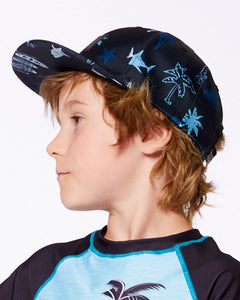 deux par deux Boys Printed Cap - Light Blue Beach On Black