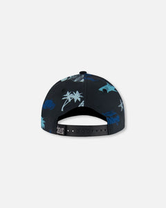 deux par deux Boys Printed Cap - Light Blue Beach On Black