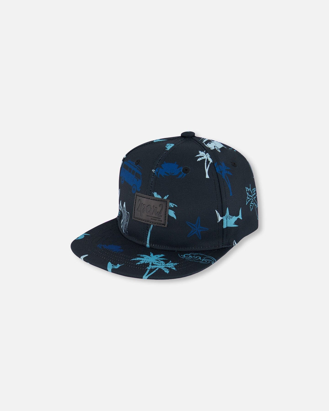 deux par deux Boys Printed Cap - Light Blue Beach On Black