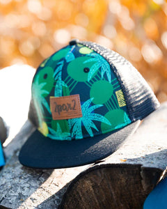 deux par deux Boys Printed Cap - Green Jungle On Black