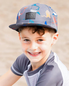 deux par deux Boys Printed Cap - Orange, Red, And Blue Sharks On Grey