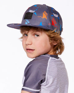 deux par deux Boys Printed Cap - Orange, Red, And Blue Sharks On Grey