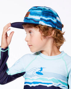 deux par deux Boys Printed Cap - Blue Wave And Black