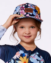 Load image into Gallery viewer, deux par deux Girls Printed Cap - Navy And Yellow And Pink Flowers
