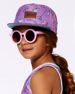 deux par deux Girls Printed Cap - Mauve And Multicolored Butterflies