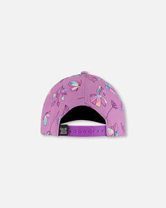 deux par deux Girls Printed Cap - Mauve And Multicolored Butterflies