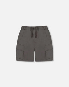 deux par deux Boys Parachute Cargo Pocket Shorts - Dark Grey