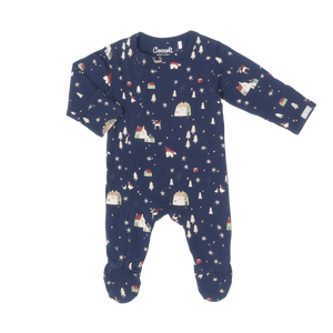 Coccoli Baby Cotton-Modal Zipper Footie - Bears on Dark Blue