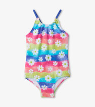Load image into Gallery viewer, Hatley Girls Rainbow Flower Gathered Swimsuit
