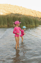 Load image into Gallery viewer, Current Tyed &quot;Brights&quot; Ribbed Hot Pink Ruffle Rashguard Suit
