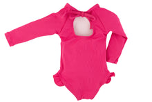 Load image into Gallery viewer, Current Tyed &quot;Brights&quot; Ribbed Hot Pink Ruffle Rashguard Suit
