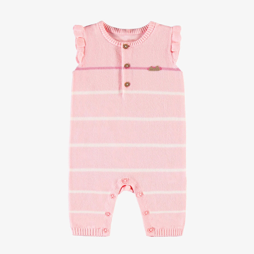 Souris Mini Baby Girls Knit One Piece with Stripes and Ruffles - Pink