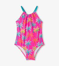 Load image into Gallery viewer, Hatley Girls Printed Palms Gather Front Swimsuit
