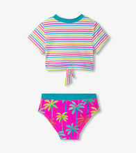 Load image into Gallery viewer, Hatley Girls Printed Palms Short Sleeve Tankini Set
