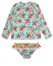 Load image into Gallery viewer, Feather 4 Arrow Girls Sandy Toes Swim L/S Set - Teal Tropics
