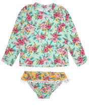 Load image into Gallery viewer, Feather 4 Arrow Girls Sandy Toes Swim L/S Set - Teal Tropics
