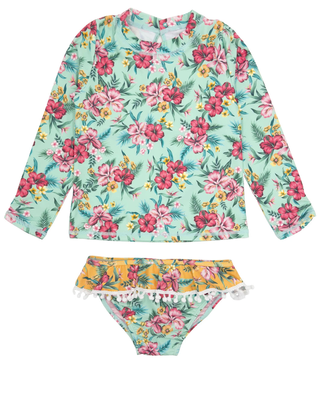 Feather 4 Arrow Girls Sandy Toes Swim L/S Set - Teal Tropics